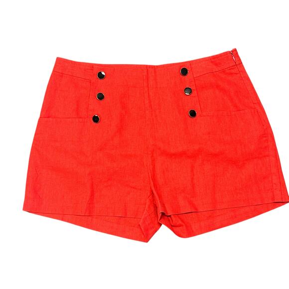 Cynthia Rowley‎ Size 10 Red Linen Blend High-Waisted Sailor Shorts - Picture 1 of 7